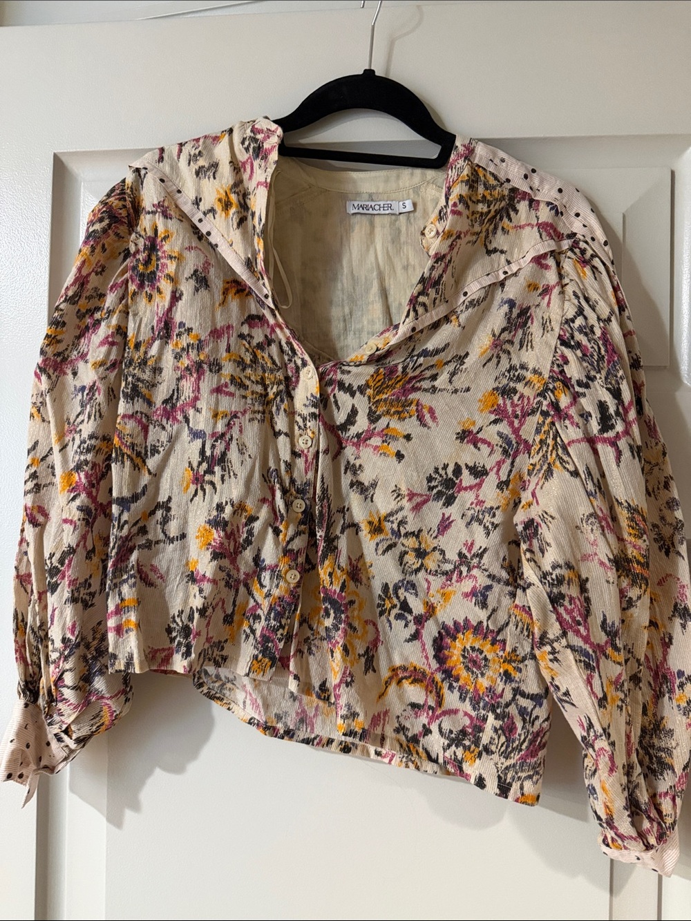 Marigold Floral Button-Front Cream Blouse by Mara & Cher